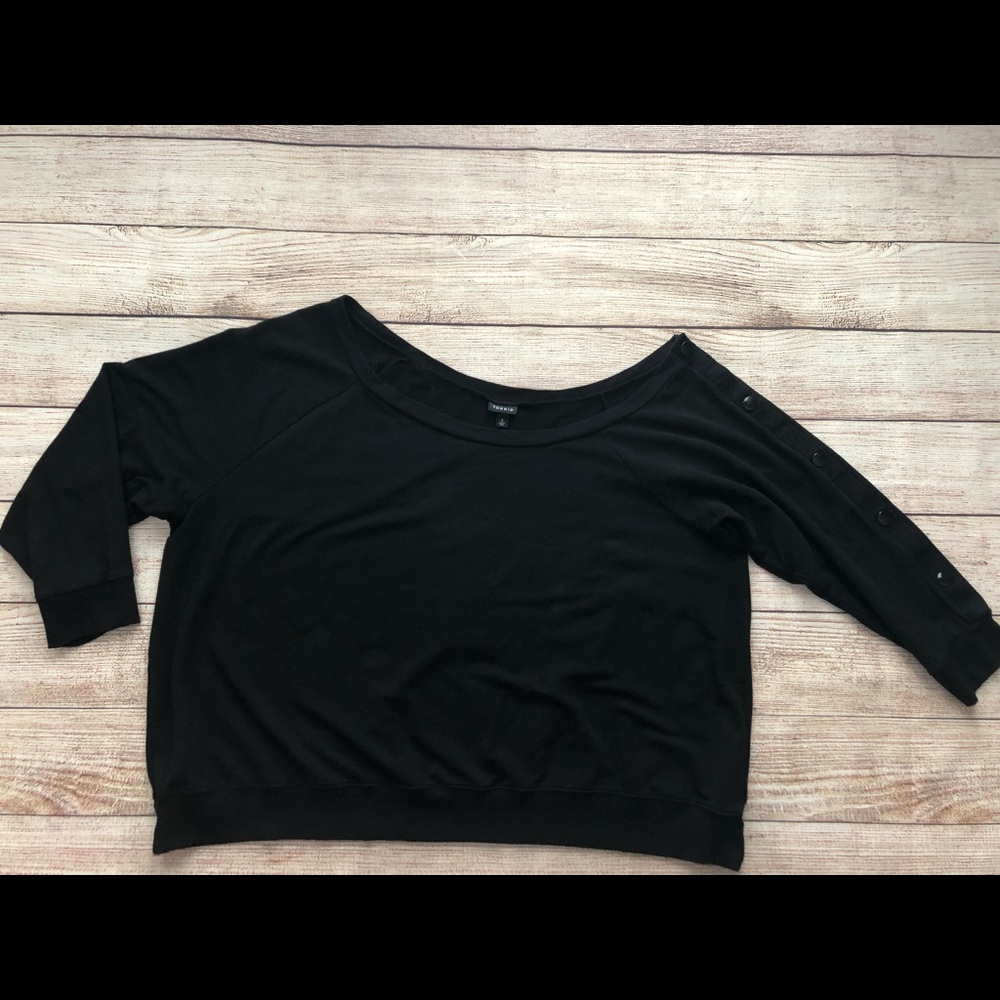 Torrid Black Terry Snap Button Off Shoulder Sweatshirt Size 5
